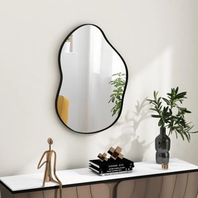 Espelho de parede assimétrico com suporte premium de forma irregular 78 x 56,5 cm Preto