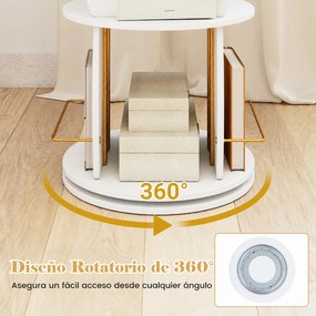 Estante Giratória de 3 Níveis para Livros, 40 x 40 x 107,5 cm, Rotação de 360°, Branco