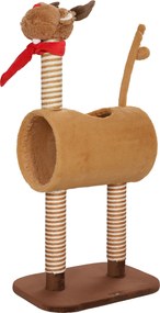 PawHut Arranhador 98 cm Torre para gatos design de veado, com cabana, bola de brincar, postes de juta Castanho | Aosom Portugal