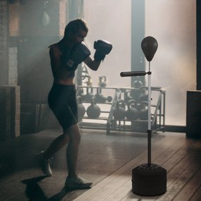 Saco de boxe com suporte, regulável em altura de 160 a 205 cm, com bomba incluída, enchível com areia ou água, preto