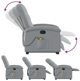 Poltrona reclinável massagens tecido cinzento-claro