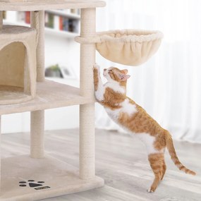 Arranhador gatos 2 cavernas 55 x 45 x 152 cm bege