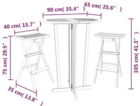 3 pcs conjunto de bar dobrável madeira de teca maciça