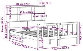 Cama com estante sem colchão 140x200 cm pinho maciço