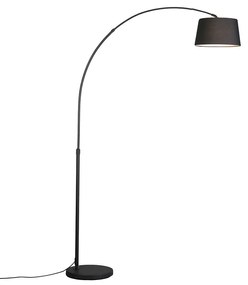 Candeeiro de Arco Moderno Preto com Abajur de Tecido Preto - Arc Basic Moderno
