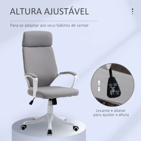 Cadeira de escritório ergonômica ajustável em altura giratória com apoio de braços Apoio de cabeça e encosto alto 63x65x113-123 cm Cinza