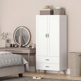 Guarda Roupa com 2 portas 80 x 54 x 180 cm com fecho suave, 2 gavetas e barra para pendurar roupa, branco