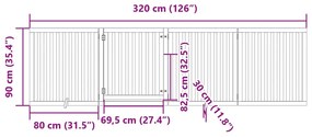 Portão p/ cães c/ porta dobrável 4 painéis 320cm álamo castanho
