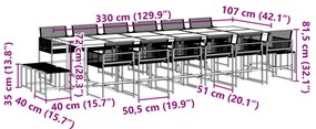 17 pcs conjunto de jantar p/ jardim vime PE preto