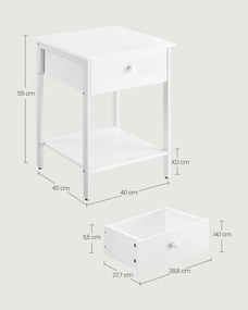 Mesa de cabeceira com estrutura em aço e de fácil montagem 40 x 40 x 55 cm Branco