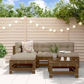 vidaXL 5pcs conj. lounge jardim+almofadões madeira maciça castanho-mel