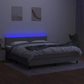 Cama box spring c/ colchão e LED 180x200 cm tecido cinza-claro