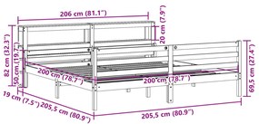 Estrutura de cama com cabeceira 200x200 cm pinho maciço