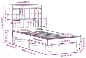Cama sem colchão 75x190 cm madeira de pinho maciça