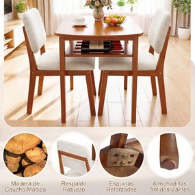 Conjunto de 1 Mesa e 2 Cadeiras de Jantar, 80 x 53 x 74 cm, Prateleira de Ripas, Castanho