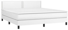 Cama box spring c/colchão/LED 180x200cm couro artificial branco