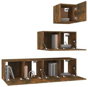 Conjunto móveis de TV 4 pcs madeira processada carvalho fumado