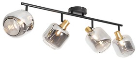 LED Foco de teto inteligente preto com dourado e vidro fumê 4 luzes incluindo 4 Wifi P45 - Zuzanna Design