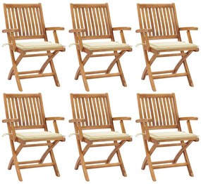 vidaXL Cadeiras de jardim dobráveis c/ almofadões 6 pcs teca maciça