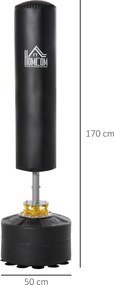 Saco de Boxe de Pé para Adultos 170 cm Altura Ajustável em 3 Níveis Punching Ball com Base Preenchível  Ø50x 170 cm Preto