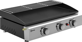 Grelhador a Gás com 3 Queimadores 7,5 kW Barbecue Portátil com Placa Grelha de Aquecimento e Recipiente de Gordura Preto