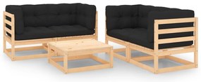 5 pcs conjunto lounge de jardim c/ almofadões pinho maciço
