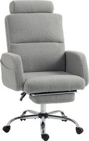 HOMCOM Cadeira de Escritório com Apoio para Pés Estofada em Borreguito e Encosto Reclinável 67x74x107-115 cm Cinzento Claro | Aosom Portugal