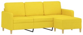 Sofá de 3 lugares com apoio de pés 180 cm tecido amarelo-claro