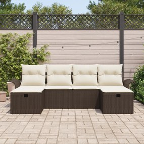Conjunto de Sofá de 6 Peças para Jardim com Almofadas Castanho Rattan