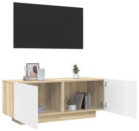 Móvel de TV 100x35x40 cm contraplacado branco e carvalho sonoma