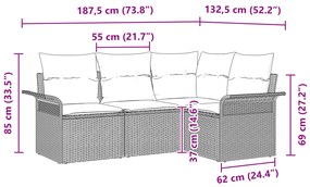 Conjunto de Sofá de Jardim de 4 Peças com Almofadas Castanho Vime Sint
