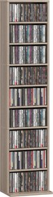 Estante para CDs e DVDs Suportes para CD Estreitos com 9 Compartimentos Prateleiras Ajustáveis 33x24x140 cm Madeira