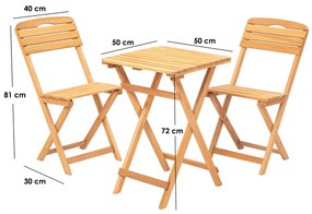 Conjunto de Mesa e Cadeiras de Jardim My001 – Castanho – Mesa 50x72x50