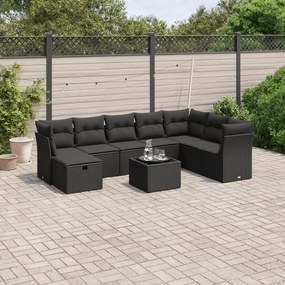 vidaXL 9 pcs conjunto de sofás p/ jardim c/ almofadões vime PE preto