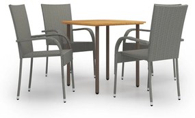 vidaXL 5 pcs conjunto de jantar para jardim vime PE cinzento