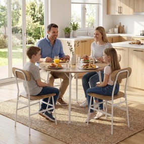 Conjunto de mesa de jantar com 4 cadeiras, mesa de cozinha para 4 pessoas, estrutura em metal, natural
