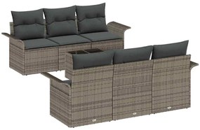 Conjunto de Sofá de Jardim 7 Peças com Almofadas Cinza Polyrattan