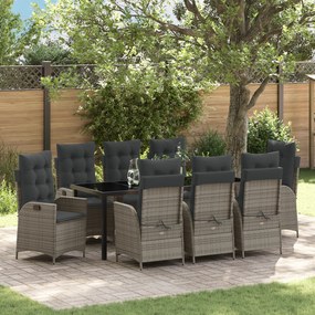 Conjunto de Jantar de Jardim com 9 Peças e Almofadas Cinza Rattan Poli