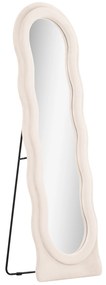 HOMCOM Espelho de Pé 50x160 cm Espelho de Corpo Inteiro ou de Parede com Desenho Assimétrico e Estrutura de Veludo Creme