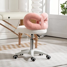 Banco toucador ou salão cabeleireiro Giratório com Altura Regulável 63-77 cm Estofado em Tecido tipo Borreguito 50x50x63-77 cm Branco e Rosa