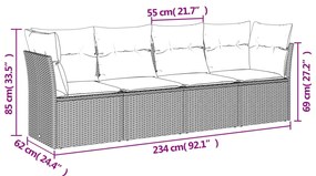 4 pcs conjunto de sofás para jardim c/ almofadões vime PE preto