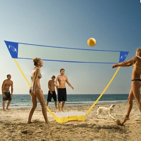 Conjunto com rede de badminton 3 x 1,5 m portátil com 2 raquetes e 2 penas, fácil de montar, para praia ou jardim, amarelo e azul