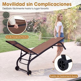 Conjunto de 2 Espreguiçadeiras de Jardim, 190 x 69 cm, Encosto Ajustável em 6 Posições, Castanho
