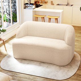 Sofá de 2 lugares em tecido bouclé, 142 (L) x 85 (P) x 73,5 (A) cm, com encosto e assento curvos, não requer montagem, bege