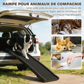 Rampa dobrável para cães, escada para cães em PP com inclinação suave e superfície antiderrapante, 155 x 38,5 x 15,5 cm, preta