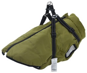 vidaXL Casaco para Cães com arnês Verde Exército L44 Velo e Poliéster