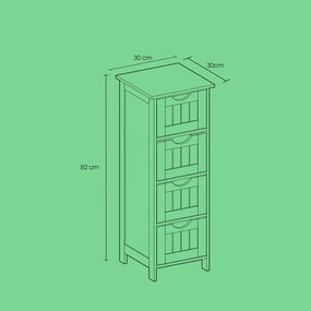 Armário de casa de banho com 4 gavetas 30 x 30 x 82 cm Verde louro
