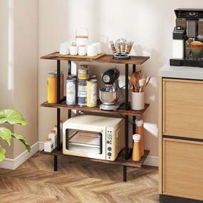 Estante Industrial de 3 Níveis, 80 x 30 x 86 cm, Estrutura Metálica Reforçada, Castanho+Preto