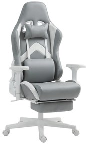 HOMCOM Cadeira Gamimg Reclinável com Apoio para os Pés Retrátil Suporte Lombar e Apoio para a Cabeça 74x73x120-129 cm Cinza Claro e Branco