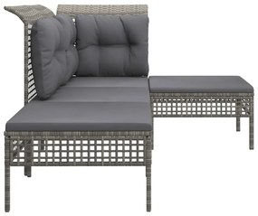 4 pcs conjunto lounge de jardim c/ almofadões vime PE cinzento
